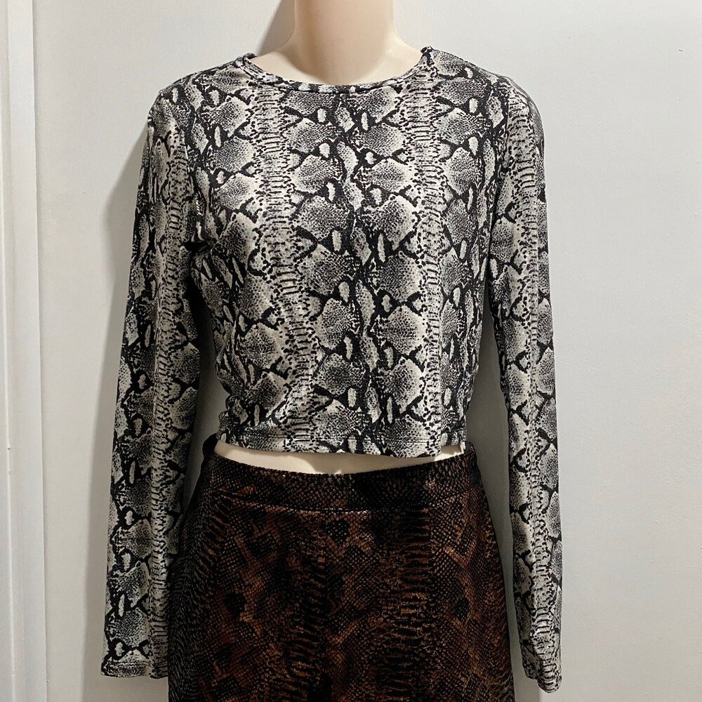 Alice + Olivia Viscose Animal Snake Print Cropped Stretch L/S Y2K 90s Top S